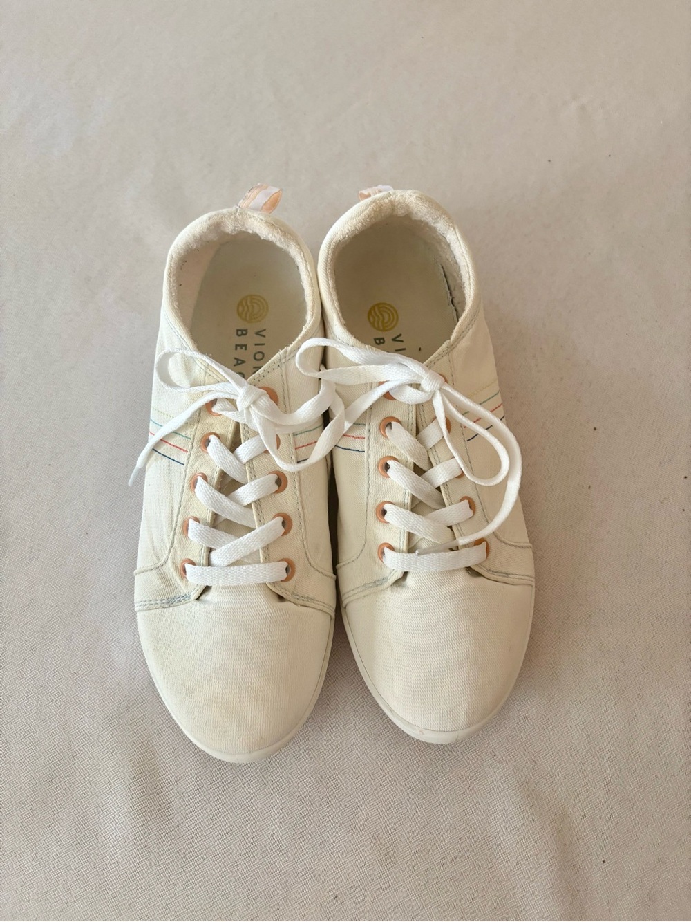 Vionic Women's Cream Lace-Up Sneakers with Rose Gold Eyelets